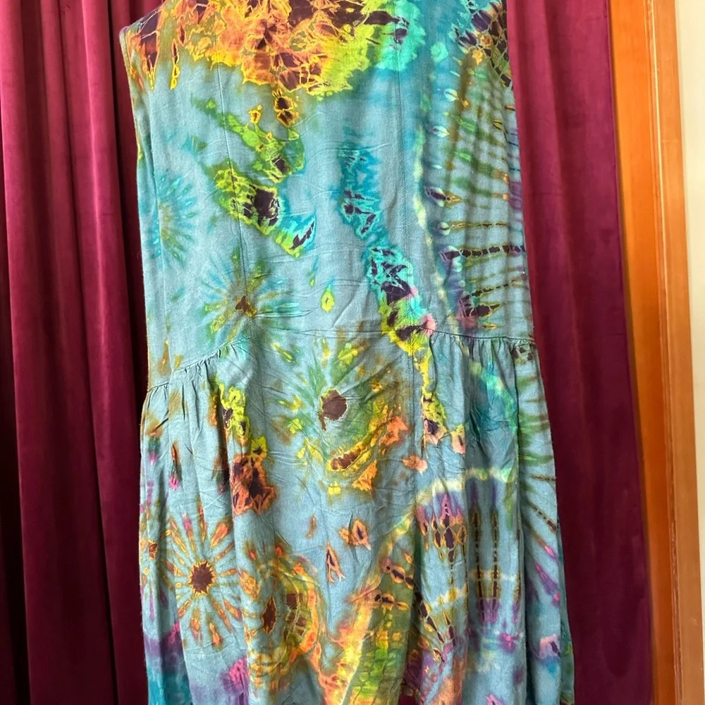 Sacred Threads Tie Dye Tank Tunic one size w/gather details on side square neck - Picture 5 of 11